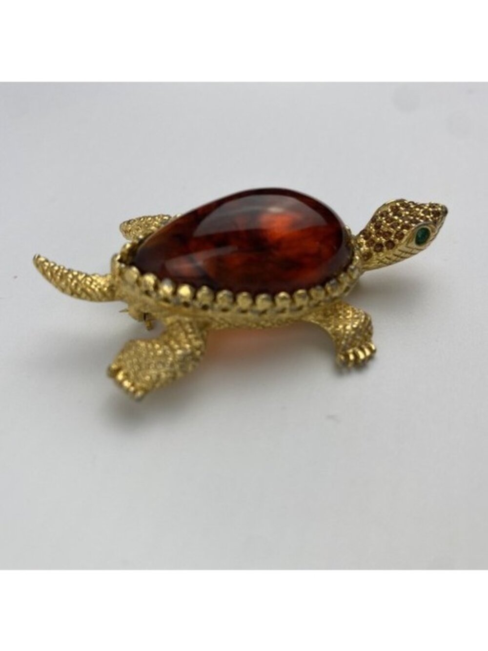 Vintage De Nicola Amber Brown Lucite Body Tortoise Color Turtle Pin Brooch - Picture 9 of 12